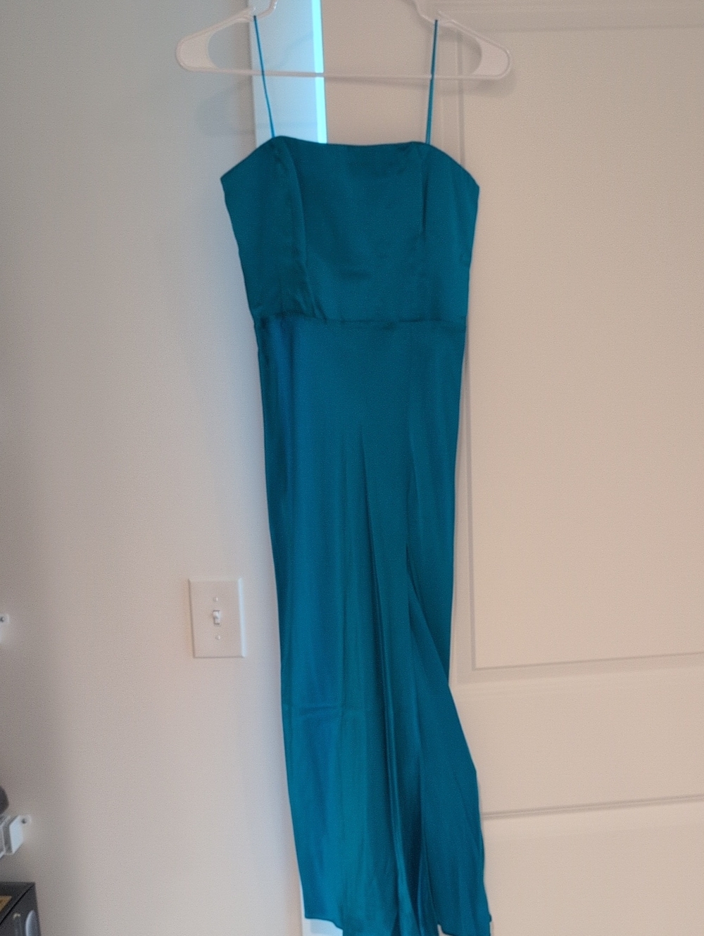 Amanda Uprichard Teal Strapless Satin Maxi Dress